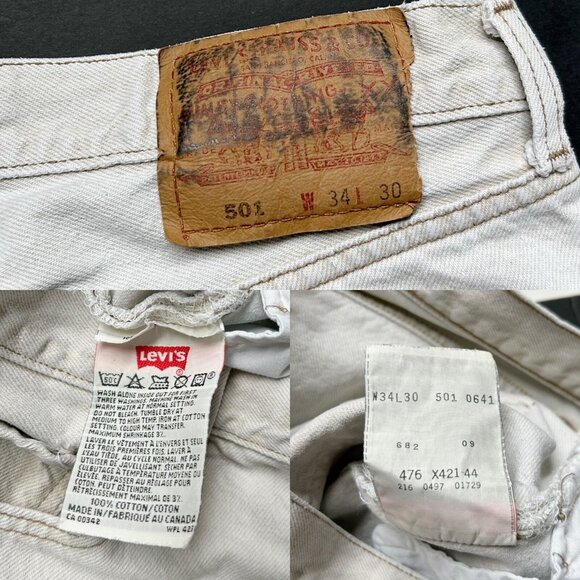 Vintage Levi's 501 Cutoff Jean Shorts Jorts Bleached Beige White Highwaisted 32. - Picture 3 of 4